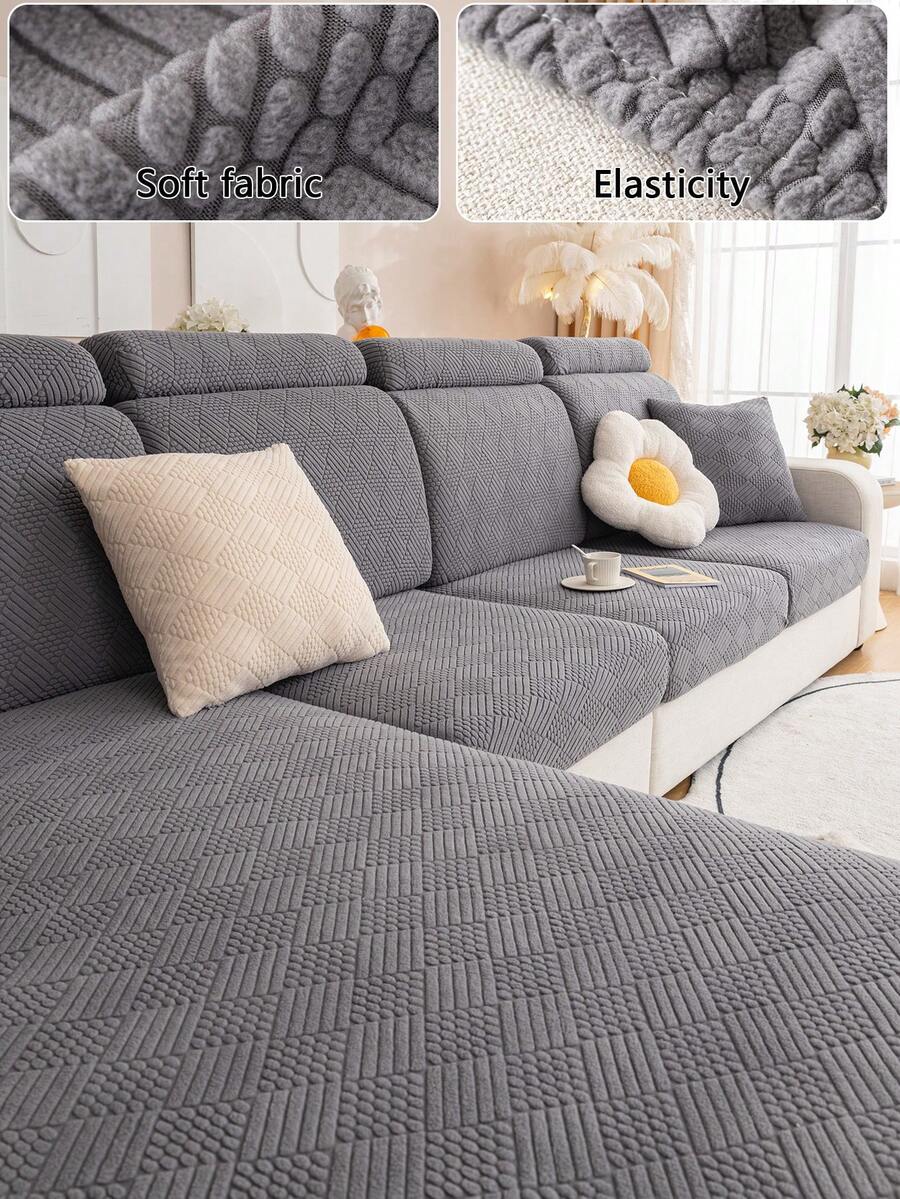 1pc Plush Sofa Slipcover, Stain-Resistant Anti-Slip Sofa Seat Cover, All-Season Sofa Protector, Pet-Friendly Sofa Pad Cover, Machine Washable Non-Fading Non-Shedding Elastic Sofa Cushion Cover, Fits Single/Loveseat/3-Seater/4-Seater Sofa, L-Shaped Sofa, Sofa Backrest Cover - Dark Gray - View 1