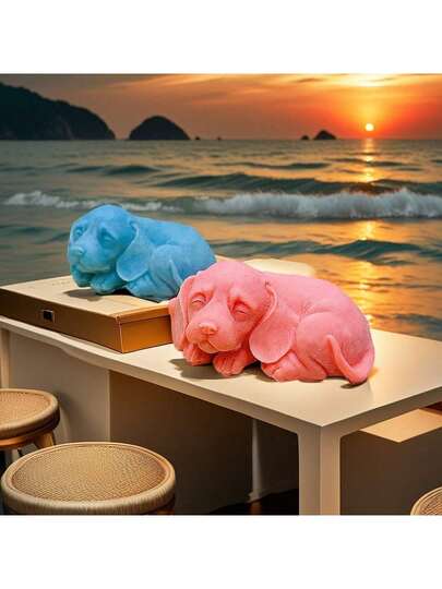 1pc Sleeping Dog Silicone Candle Mold DIY 3D Stereoscopic Dog Aroma Stone Diffuser Mold For Home Decor Accessories, Big Ear Dog Figurine Silicone Mold
