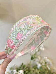 1/3pcs Women's New Embroidered Flower Hair Hoop Wide Edge Hair Hoop Rural Wind Hoop Hair Accessories Headwear - Multicolor - View 9