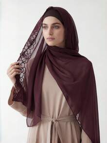 1 chiếc khăn trùm đầu bằng vải chiffon dập nổi họa tiết hoa hồng, khăn choàng chiffon màu trơn, kiểu dáng giản dị, khăn trùm đầu thanh lịch dành cho nữ. - Nhiều màu - Xem 4