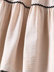 Girls' Elegant Floral Decor Wavy Stripe Casual Dress, Suitable For Daily Wear In Summer - Apricot - View 7