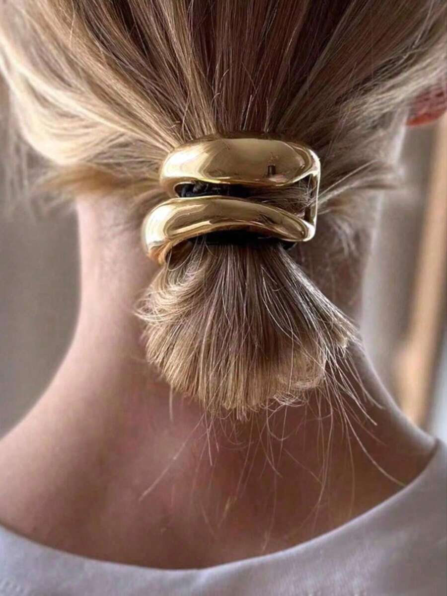 1 Stück/Set eleganter goldfarbener Metall Minimalismus Haargummi, interessanter und dunkler Stil Leder gebogene Form Luxus Frauen Haargummi, minimalistisches einzigartiges Haaraccessoire, glänzender Knoten Haargummi, runde Spitze Haargummi, Haargummi, Frauen und Damen Haaraccessoire, goldfarbenes Haaraccessoire Haarband Haargummi Haargummi - Gold - Übersicht 1