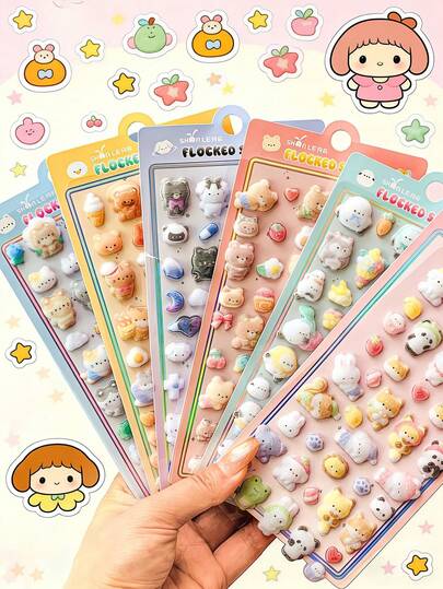 3D Cute Cartoon Plush Stickers, Shiny Fluffy Decorative Stickers Suitable For Phone Cases, Laptops, DIY, Gifts For Stationery Lovers. Home Room Decor, Party Decoration, Birthday Gifts, Various Holiday Gifts, Fashionable Items. DIY. This Is A Gift For Friends Or Partners.