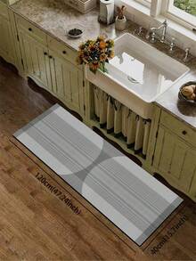 1pc Modern Minimalist Geometric Pattern Silica Gel Kitchen Mat, Featuring Parallel Lines And Semi-Circular Blocks In Grayscale Tones, Creating A Rhythmic Visual Layering, Exuding A Refined And Artistic Vibe. Luxurious And Fashionable Kitchen Carpet With Cushioning And Anti-Fatigue Properties, Made Of Surface Fabric And Sponge Absorbent Material. - Multicolor - View 15