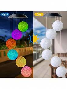 1 Luz de campana de viento solar en beige, disponible en dos formas (circular con forma de corazón), luz colgante beige con forma de corazón con LED que cambia de color para uso en exteriores, luz decorativa, luz para ambiente festivo, luz para villa, jardín y paisaje - Multicolor - Ver 7