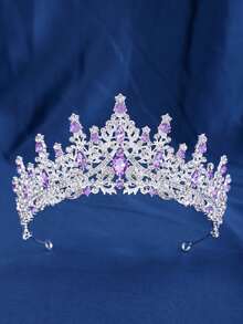 1pc Luxurious Purple Red Semicircular Crown Diamond Jewelry Wedding Beautiful Bride Party Ladies Crown Royal Tiaras - Multicolor - View 12
