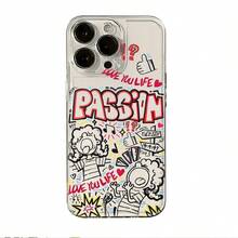 1pc Cool Space Transparent Case With Graffiti Design, Shockproof Full Coverage TPU High-Quality Material Phone Case Suitable Compatible With Iphone 13, 14, 15 Pro Max, 16, 16 Pro, 16 Pro Max, 16 Plus, 17, 17 Pro, 17 Pro Max, 17 Air; Also Suitable Compatible With Iphone 11, 12 Pro Max, X, XR, XS Max, 7, 8 Plus Silicone Protective Cover; Fashionable, Personalized, Retro, Artistic, Cute Couples Design - Multicolor - View 6