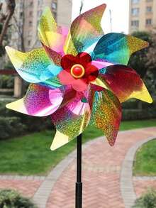 1个新款条纹八角形全息风车，适用于摊位展示、农田驱鸟、彩色塑料装饰、跳蚤市场玩具DIY、公园装饰、跳蚤市场玩具 - A - 查看 2