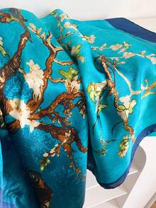 1件优雅印花轻盈雪纺披肩，适合夏季海滩，防晒，可作日常装饰围巾 - 藍色 - 查看 3