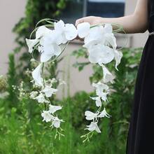 1pc Bohemian Style Elegant Simple & Generous Orchid Waterfall Bridal Bouquet, Engagement Registration Photography Handheld Flower Bunch, Suitable For Wedding And Studio Photography - Multicolor - View 4