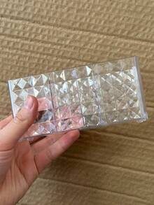 1pc Diamond Pattern Acrylic Makeup Organizer Box, 3-Compartment Pen Holder, Transparent Brush & Cosmetic Storage - Diamond Pattern 3-square - View 10