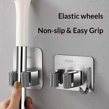 Stainless Steel Mop Clip, Mop Hanger, Bathroom Hook, No Drill Wall Mounted Hook Rack, Gray Mop Holder - Multicolor - View 3
