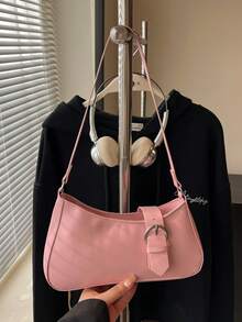 1个女士聚氨酯皮革手提包，酒红色法棍包，Y2K风格迷你方包，简约迷你包，单肩/腋下包，复古迷你包，多功能工作包，学生迷你方包，复古风格女士手提包，时尚酒红色包，复古风格 - 淺粉色 - 查看 3