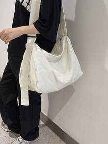 Dedoo Túi đeo chéo cổ điển tối giản bằng vải canvas, túi vải canvas dày dặn đã qua xử lý, túi đeo vai đa năng dung tích lớn, túi xách phong cách đường phố đơn giản phù hợp cho trường học, đi làm và những chuyến đi ngắn. - trắng - Xem 4