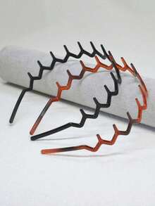 2pcs/Set Women Minimalist Fashion Wavy Teeth Fixed Non-Slip Headbands, Elegant For Makeup, Face Washing, Daily Wear Hair Clips - Multicolor - View 5