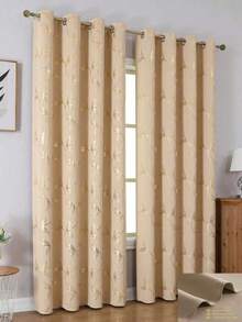 2 buah Tirai Daun Merambat Elegan, Dengan Pola Daun Merambat Emas, Cocok untuk Dekorasi Sepanjang Musim, Dapat Digunakan di Ruang Tamu, Kamar Tidur, dll. Dengan Desain Lubang, Cocok untuk Penggunaan Tirai Ruang Tamu - krem - View 3