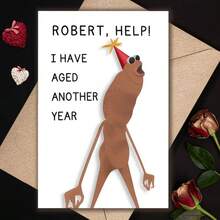 1张搞笑“罗伯特，救命！我又老了一岁”生日贺卡，附粉色信封，表情包人物插画，送给朋友和成年人的完美生日贺卡 - 查看 5