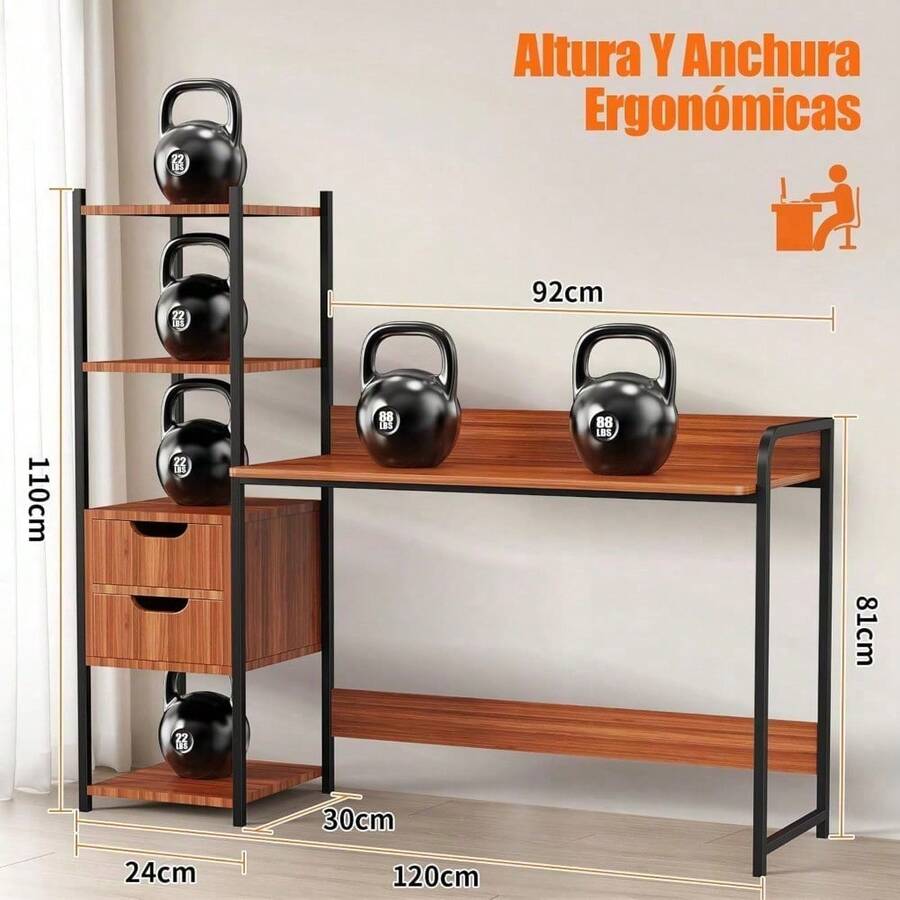 Escritorio con 2 Cajones y 4 Estantes, Almacenamiento Máximo & Diseño Minimalista, Oficina en Casa/Hogar, Orden Garantizado - Negro - Ver 1