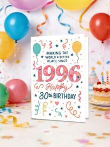 1pc "Making The World A Better Place Since 1996" 30th Birthday Card With Envelope - Floral Number & Balloon Design, Ideal For 30th Milestone Birthday, Perfect For Men & Women, Blank Inner Page - A - View 10