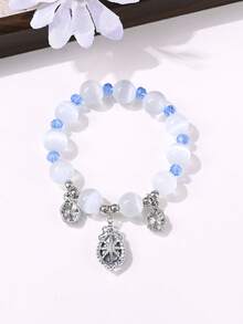 1件高端优雅水滴形蓝钻吊坠猫眼石串珠手链，时尚单品，适合女性日常佩戴、周年纪念、生日、节日礼物 - 彩色 - 查看 6