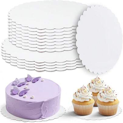 10pcs White Round Cake Boards With Scalloped Edges, 6/8/10 Inch, 1/2 Inch Thick Heavy Duty, Multi-Purpose Tiered Cake Stands For Graduation, Party, Oktoberfest, Christmas, Halloween, New Year - No Power Or Battery Required
