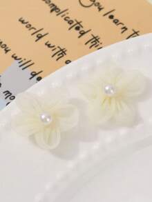 20pcs White Organza Flowers With Pearl, Embroidered Patch, Sewing Decor Applique, Craft Decoration, Badge, Iron-On Patch, Suitable For Sewing And Knitting Projects - Multicolor - View 7