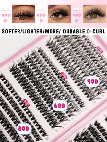 580片单簇假睫毛，含Bond&Seal胶水和镊子 | 6D款式（40D-200D），打造自然或浓密妆效 - 新手友好，可重复使用 - 黑色 - 查看 6