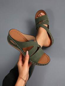 Sandalias y chanclas de moda para mujer para exteriores, con tacón alto, suela gruesa antideslizante y punta abierta, adecuadas para la playa, vacaciones y uso diario - Azul marino - Ver 1