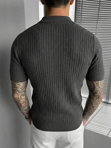 GRDR Men's Summer Ribbed Knit Short Sleeve Shirt, Suitable For Summer Business Gatherings, Minimalist & Versatile - Dark Grey - View 5