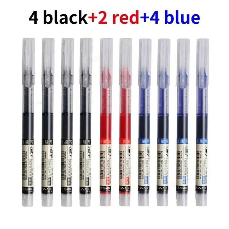 10 Colored Gel Pens. Quick-Drying, High-Capacity, 0.5mm Tip, Suitable For Students, Note-Taking, Marking, Drawing, And More. DVAS - 4 Black 4 Blue 2 Red - View 1
