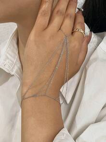 1件18K镀金多色锆石指链手链，女士不锈钢手链，适合情人节、派对、晚宴、日常佩戴、约会、狂欢节、新年、婚礼、海滩、圣诞节、周年纪念日等场合，优雅妈妈礼物，波西米亚风珠宝，生日伴娘礼物 - 彩色 - 查看 8