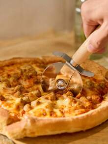 1pc Solid Wood Handle 304 Stainless Steel Integrated Design Single Blade Easy To Clean Baking Dedicated Practical Household Hostel Student Dormitory Cross-Border Hot-Selling Baking Tool Specialty Pizza Cutter Knife, New Year Mother's Day Graduation Gift - Multicolor - View 7
