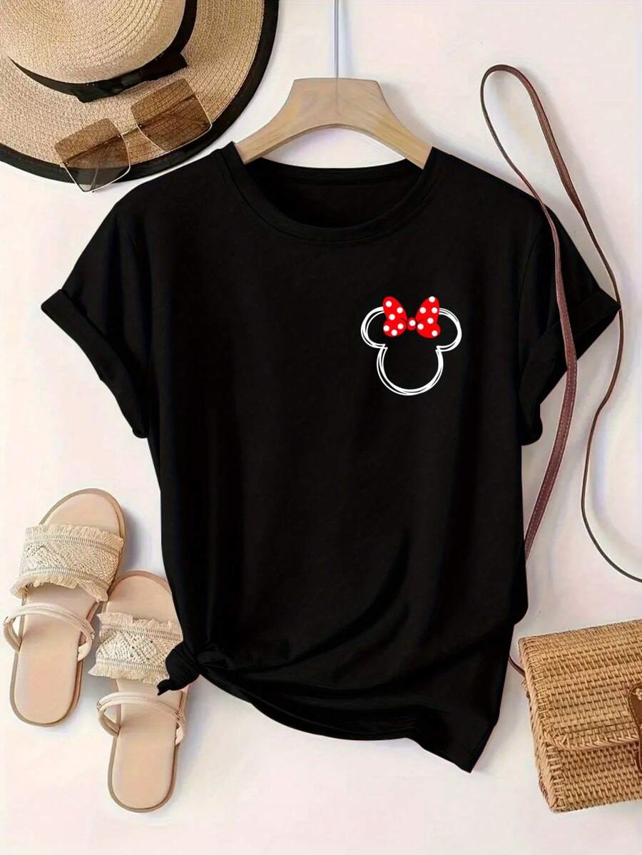 Disney Licensed Women'S T-Shirt, Short-Sleeve Top For, New Stylish Printed Casual Round-Neck Shirt For All Seasons - 黑色 - 查看 1