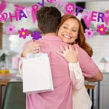 Happy Mother's Day Banner, Mother's Day Party Decorations, 6 Inch Large Pink Purple Glitter Paper Banner, Rose Gold Pink Flower, Mother's Day Gift Mother's Day Decor Indoor And Outdoor - View 1