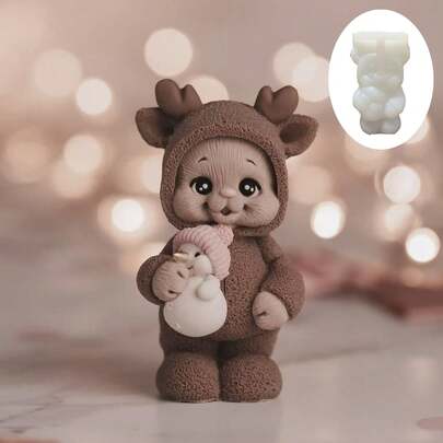 1pc Cute Little Boy Scented Candle Silicone Mold Holding Snowman Fawn Man Candle Mold Fawn Man Relief Resin Plaster Mold Cement Concrete Mold Home Decoration Gift