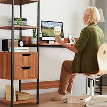 Escritorio con 2 Cajones y 4 Estantes, Almacenamiento Máximo & Diseño Minimalista, Oficina en Casa/Hogar, Orden Garantizado - Negro - Ver 3