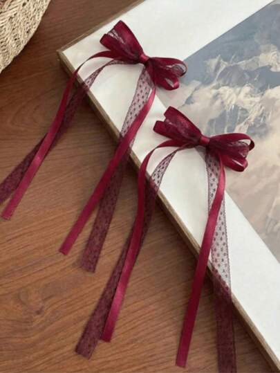 2 piezas Accesorios para el cabello de encaje y satén elegantes, Clips para cola de caballo, Decoración de cabello de alta gama para mujeres, Pasadores de moda con colas de satén, Pinzas para el cabello, Horquillas, Adecuados para el Día de San Valentín, Boda, Pasador de cabello