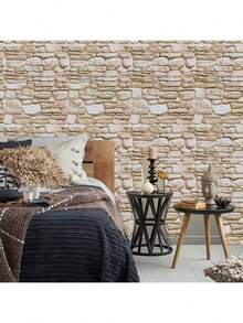 1 Roll Milky White Brick Pattern Wallpaper, Vinyl Easy To Peel And Stick, Removable Contact Paper Suitable For Living Room, Bedroom, Furniture, Bathroom, Desk, Cabinet Renovation, DIY Removable Wall Covering, 17.7inX39.3ft/118.1ft/196.8ft - Beige - View 13