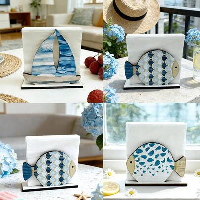 1/3 pezzi Portafazzoletti da tavolo in legno vintage a forma di pesce, adatto per caffè sul mare, feste estive, decorazioni per vacanze, regalo di inaugurazione della casa