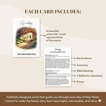 Juego de 24 tarjetas devocionales ilustradas con acuarela que representan la narrativa de la Pasión y Resurrección de Jesús - Tarjetas bíblicas bilingües adecuadas para meditación personal, compartir en grupos pequeños y obsequios de fe. Aplicable para reflexión espiritual durante todo el año, reuniones de estudio bíblico, así como conmemorar y decorar para la Semana Santa, Pascua y observancias del Viernes Santo. - 24 etiquetas de Semana Santa - Ver 2