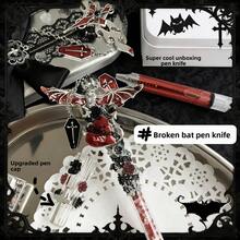 1pc Gothic Style Surgical Knife Skull Utility Knife, Delicate Girly Handmade Knife, High-Quality Unboxing Knife, Small Craft Carving Knife - Broken Bat - View 4