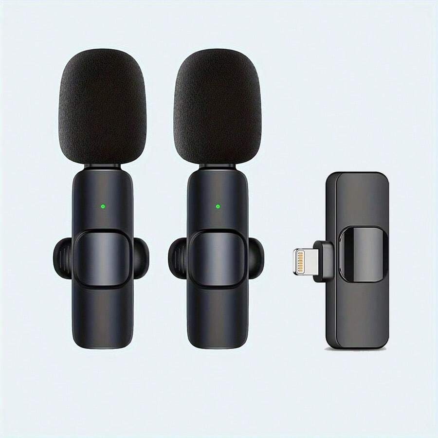防缠绕无线领夹麦克风，兼容 iOS，即插即用，夹式领夹，外置迷你领夹式Lightning接口麦克风，兼容，适用于视频采访、Vlog等，迷你麦克风，无线领夹式麦克风，迷你麦克风，Vlog麦克风，妇女节礼物，派对礼物 - 黑色 - 查看 1