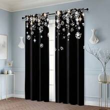 2pcs Modern Blackout Curtains, 100% Polyester Diamond Print, Machine Washable, Rod Pocket Hanging, Woven Knit Weave, Unlined, For Bedroom And Various Room Types - Black and White - View 8