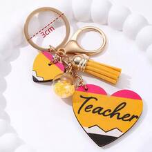 1pc Unisex Heart-Shaped Wooden Keychain With Tassel, Fashion Graduation Gift For Teacher, Teacher's Day Present - Multicolor - View 2