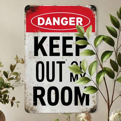 1pc "Danger No Entry My Room" Metal Sign - Vintage Iron Warning Plate With Danger Symbol, 8"X12" Teenager/Room Decor, Hanging Humorous Door Hanger Suitable For Bedside, Dorm, Cave And Space