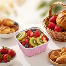 25/50个装粉色耐用方形铝箔烘焙杯，带盖 - 适用于蛋糕、松饼、甜点、圣诞节、万圣节等场合，可用作松饼杯、甜点容器，结构坚固，耐热材质，适合节日烹饪和派对策划 - 粉紅色-1 - 查看 3