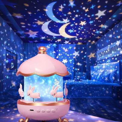 Lámpara proyectora infantil con luces mágicas giratorias y música suave para crear un ambiente relajante y divertido en cualquier habitación.