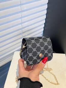 Retro Mode Mini Umhängetasche, stilvoller Allover-Muster Super kleine Satteltasche, Damen Street Umhängetasche - Schwarz - Übersicht 11