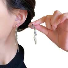 Square And Round Face Tassel Thin Effect High-Grade  Earrings Female Special Interest Light Luxury Design Sense Temperament Wild Exquisite Ear Clip - Bông tai 7034 - Xem 5
