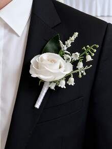 白色與藍色花卉花束婚禮配件，絲綢仿真玫瑰新娘伴娘花束，婚禮裝飾，居家婚禮派對求婚裝飾 - 彩色 - 查看 14